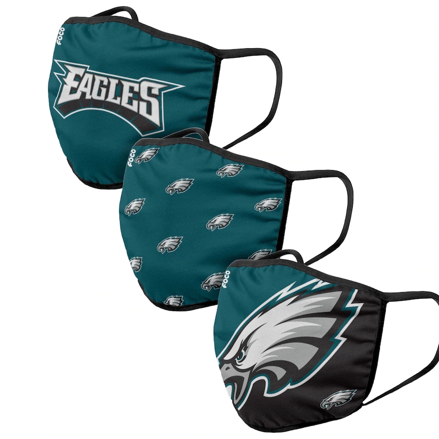  Philadelphia Eagles Adult Face Covering 3-PackDust mask with filter->philadelphia eagles->NFL Jersey